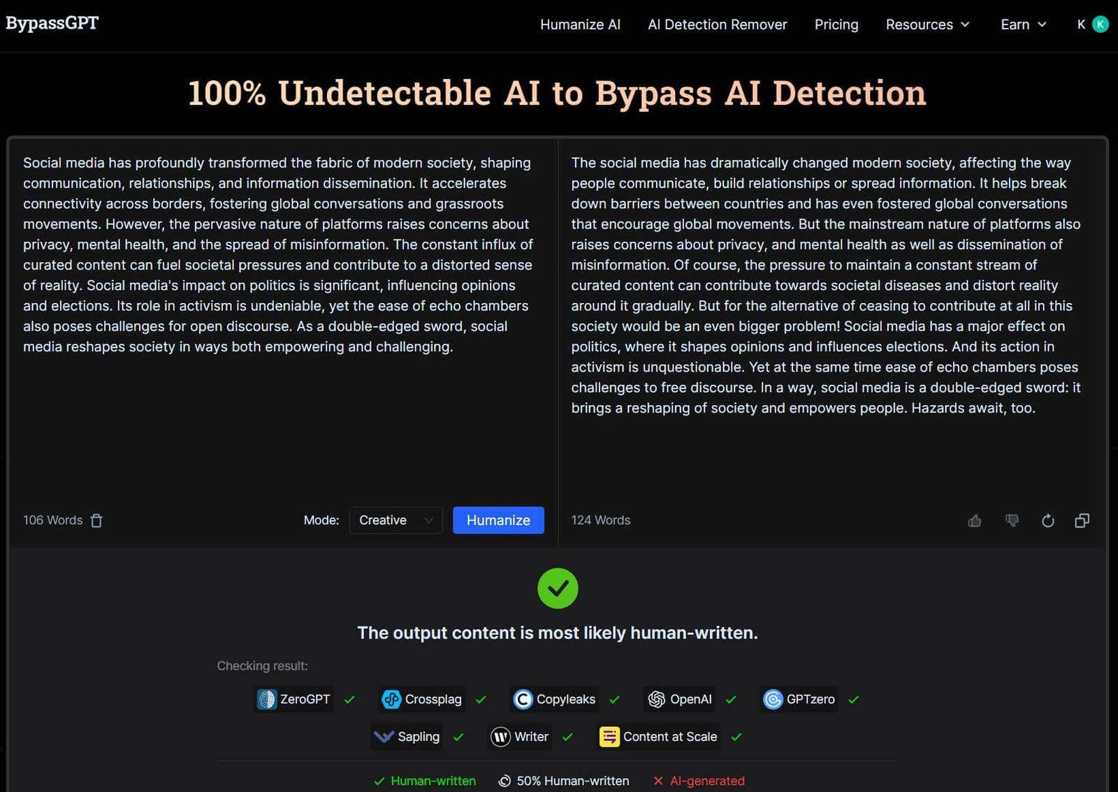 BypassGPT AI humanizer